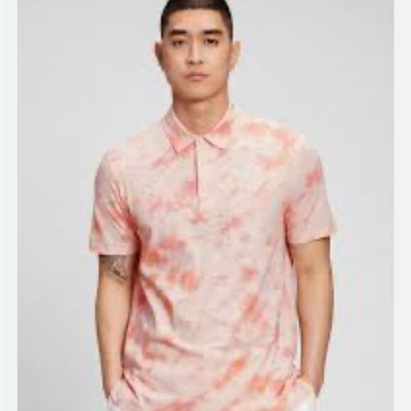 NWT Gap men’s Lived In Fading Peach Short Sleeve Cotton Shirt Size L - Picture 1 of 6